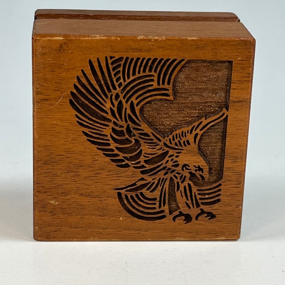 Lasercraft Paperweight Brown Eagle Laser Engraved Wood 2 in x 2 in EUC